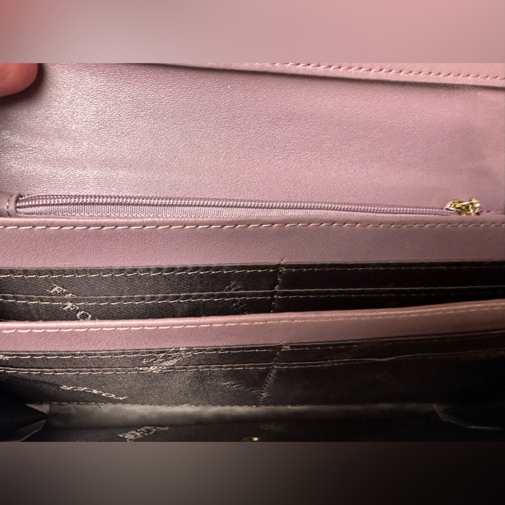 FOXER Pink Cowhide Shiny Vinyl Glittery Bifold Gold Hardware Wallet *LikeNew* - Picture 13 of 16